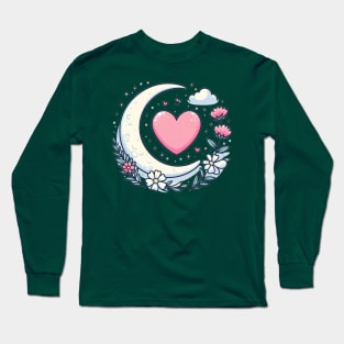 Moon, heart and flowers Long Sleeve T-Shirt